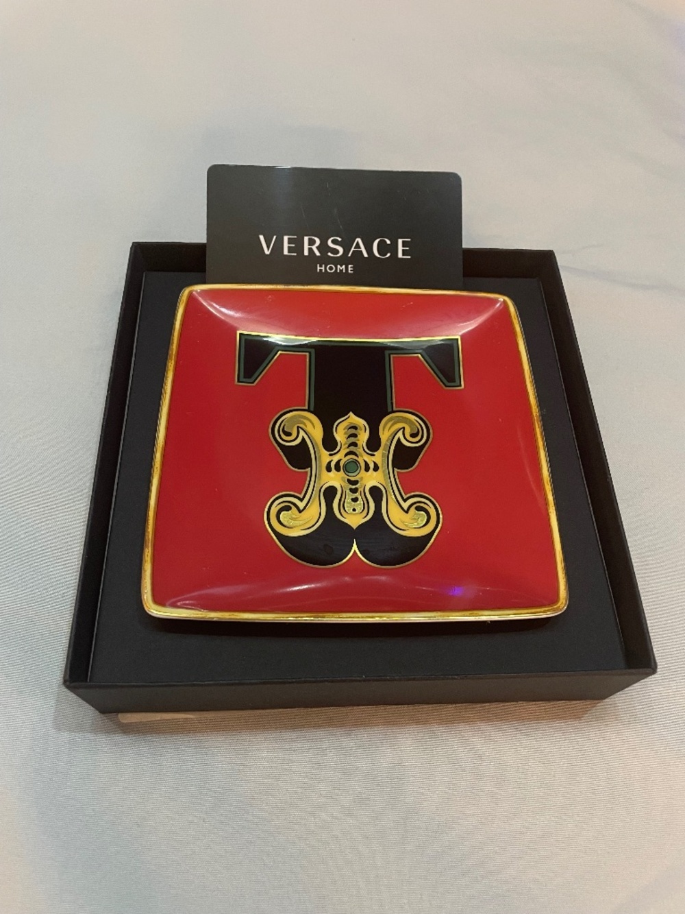 Versace Rosenthal Alphabet T Small Square Plate (12 cm)
